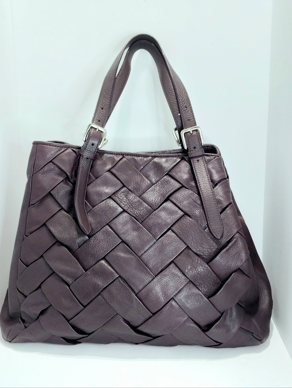 Cole‎ Haan Large Woven Pebbled Leather Tote Bag